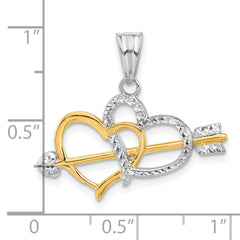 14K with White Rhodium Diamond-cut Hearts and Arrow Pendant