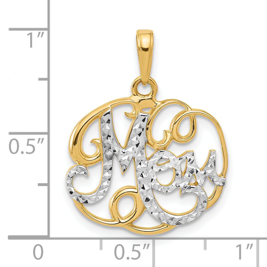 14k and White Rhodium D/C Mom in Fancy Pendant