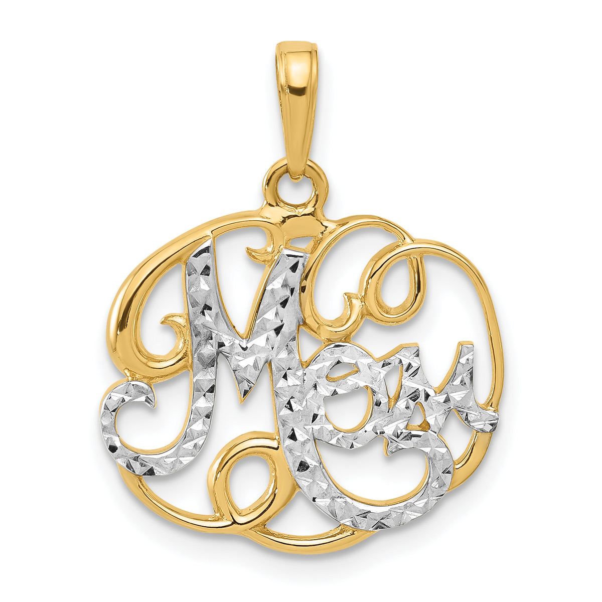 14k and White Rhodium D/C Mom in Fancy Pendant