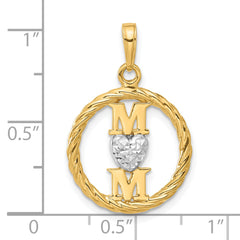 14k and White Rhodium D/C Heart Mom Pendant