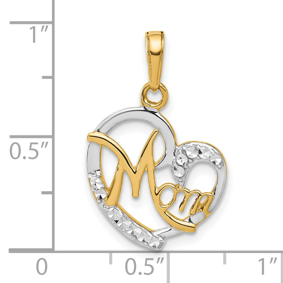 14k and White Rhodium D/C Heart Mom Pendant