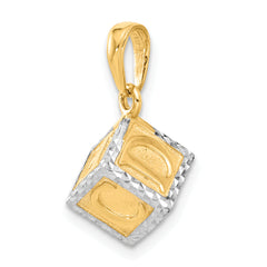 14K and White Rhodium D/C 3D Baby Letter Block Pendant