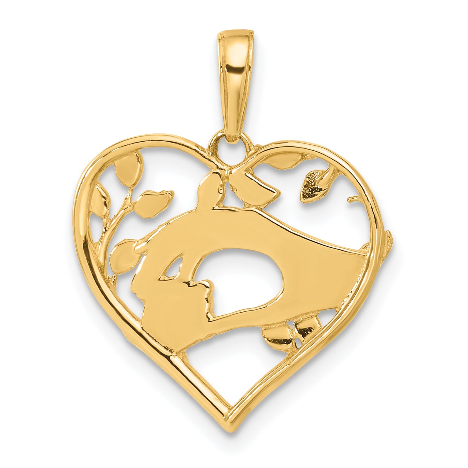 14k and White Rhodium D/C Mother and Child Hands in Heart Pendant