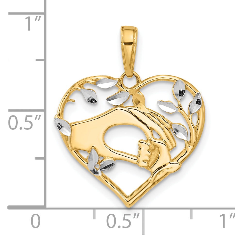 14k and White Rhodium D/C Mother and Child Hands in Heart Pendant