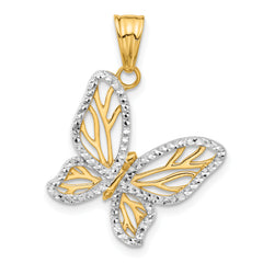 14K and White Rhodium D/C Butterfly Pendant