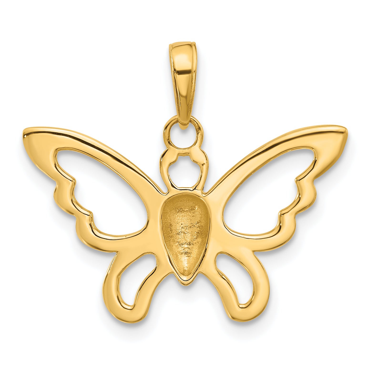 14K and White Rhodium Polished and D/C Butterfly Pendant