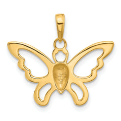 14K and White Rhodium Polished and D/C Butterfly Pendant