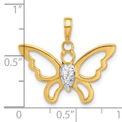 14K and White Rhodium Polished and D/C Butterfly Pendant