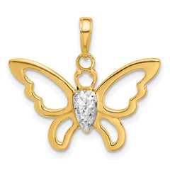 14K and White Rhodium Polished and D/C Butterfly Pendant