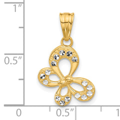 14K and White Rhodium Polished and D/C Butterfly Pendant