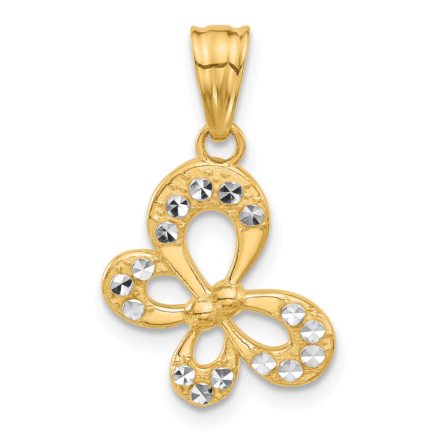 14K and White Rhodium Polished and D/C Butterfly Pendant