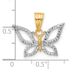 14K and White Rhodium Polished and D/C Butterfly Pendant