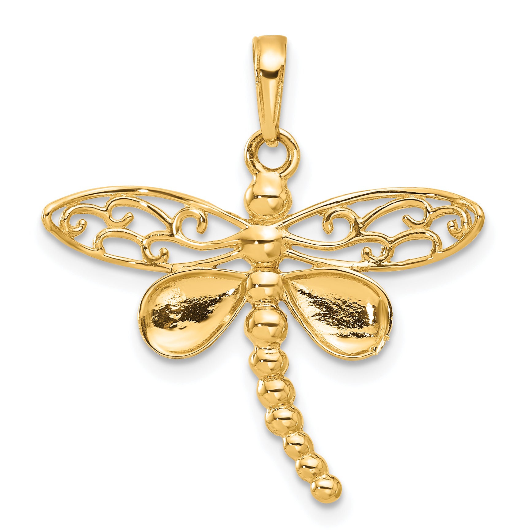 14k and White Rhodium Polished and D/C Dragonfly Pendant