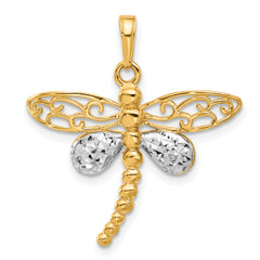 14k and White Rhodium Polished and D/C Dragonfly Pendant