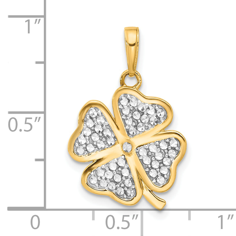 14k and White Rhodium Polished and D/C 4-Leaf Clover Pendant