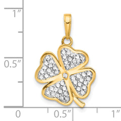 14k and White Rhodium Polished and D/C 4-Leaf Clover Pendant