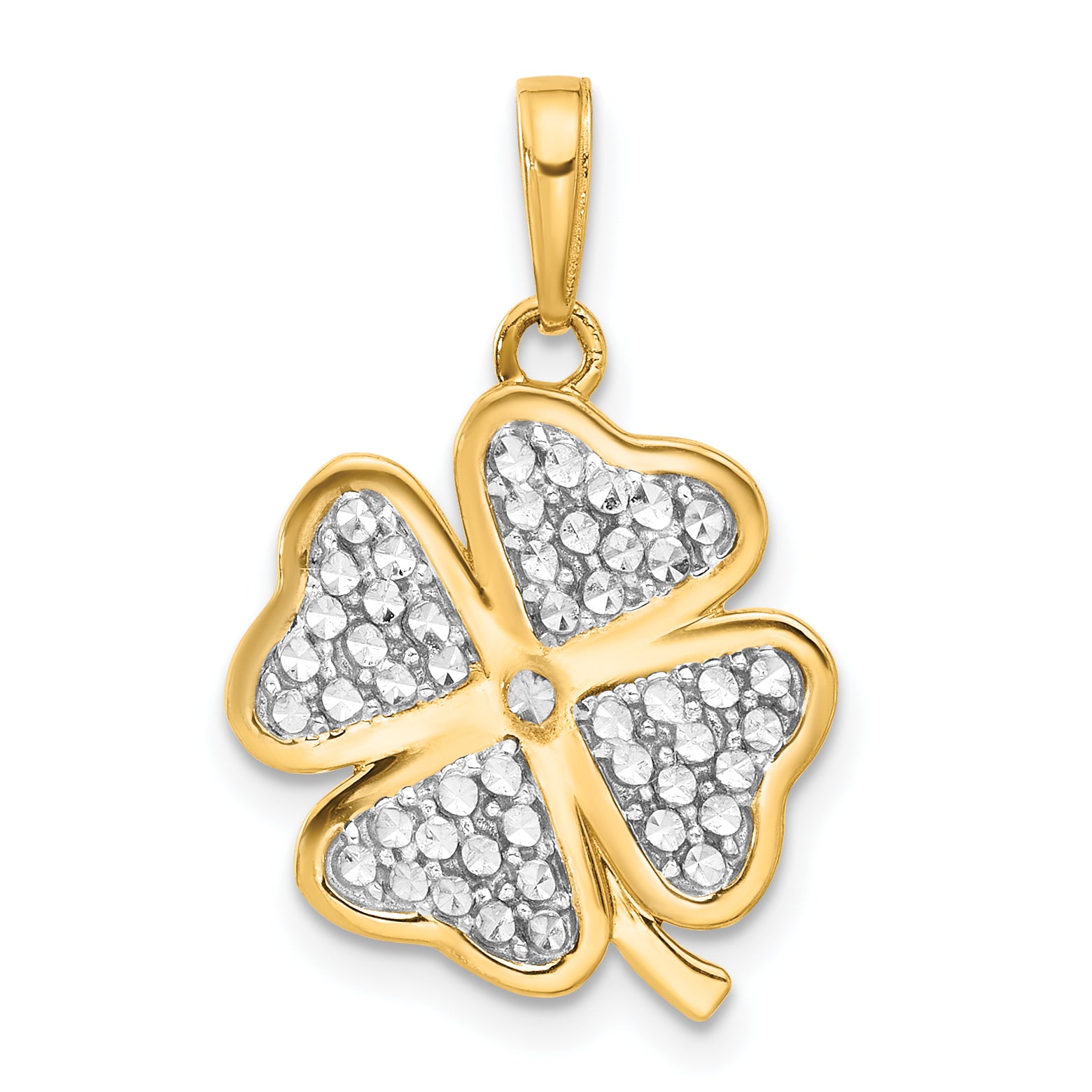 14k and White Rhodium Polished and D/C 4-Leaf Clover Pendant