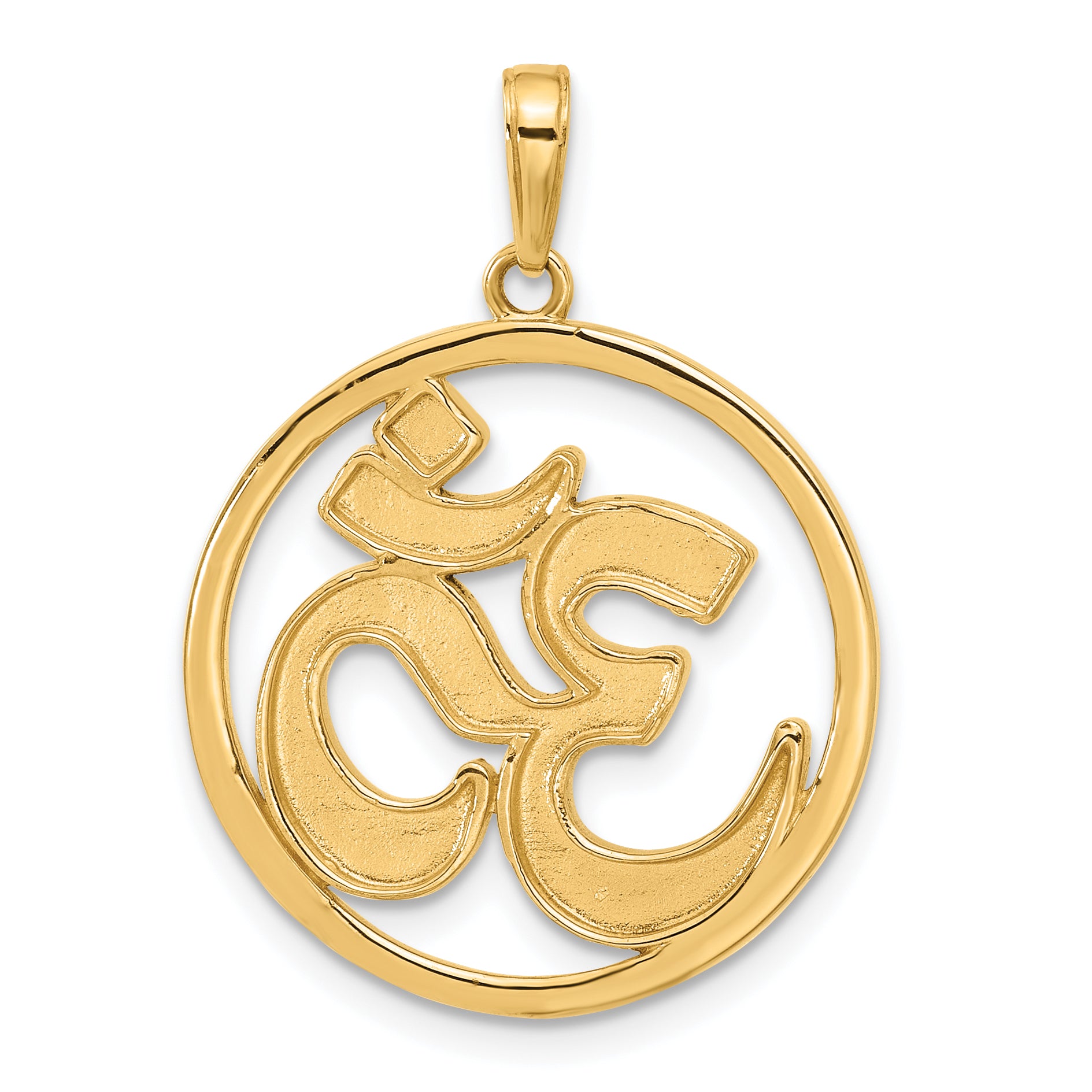 14K and White Rhodium D/C Om in Circle Pendant