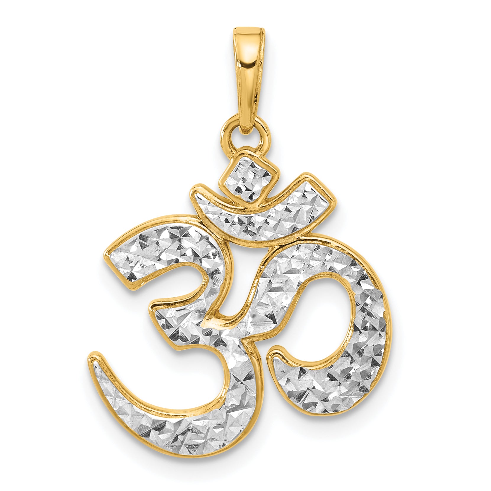 14K and White Rhodium D/C Om Pendant