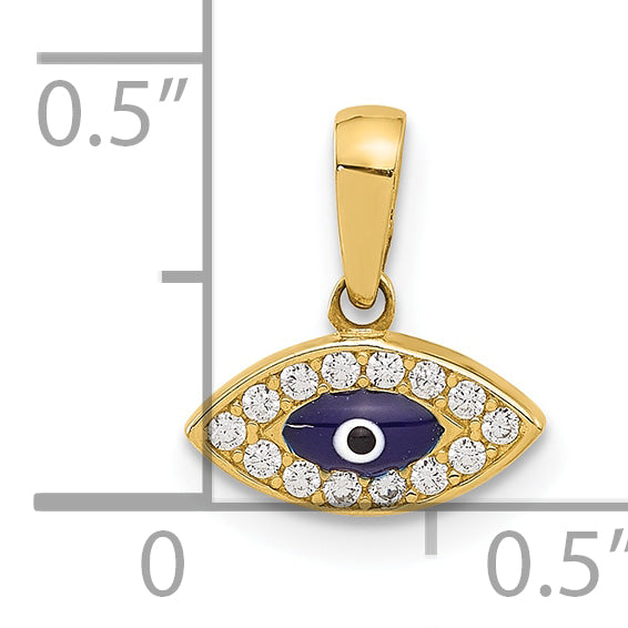 14K Polished CZ and Enamel Evil Eye Pendant