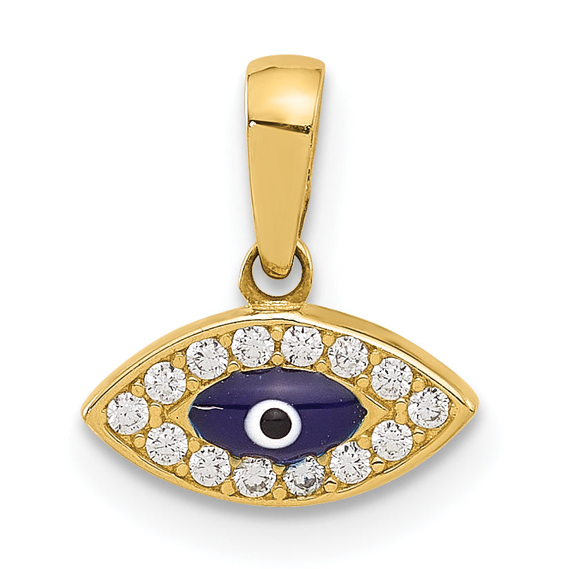 14K Polished CZ and Enamel Evil Eye Pendant