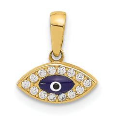 14K Polished CZ and Enamel Evil Eye Pendant