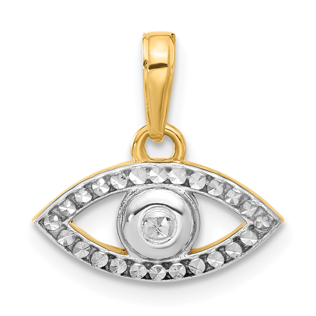 14K and White Rhodium D/C Evil Eye Pendant