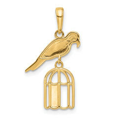 14K and White Rhodium D/C Bird on Bird Cage Pendant