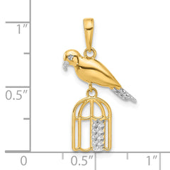 14K and White Rhodium D/C Bird on Bird Cage Pendant