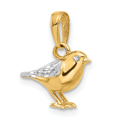 14K and White Rhodium D/C 3D Bird Pendant