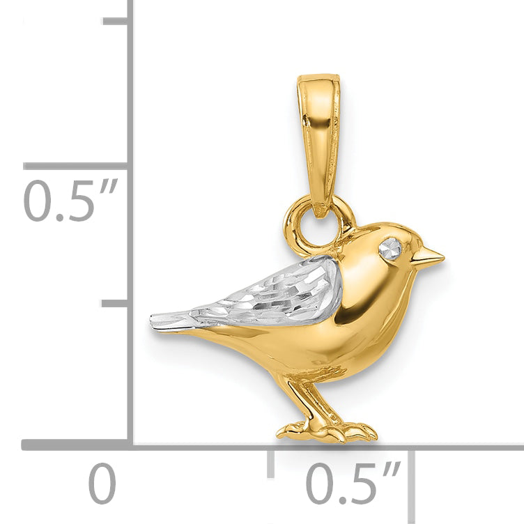 14K and White Rhodium D/C 3D Bird Pendant