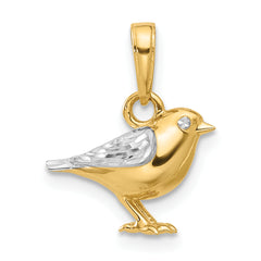 14K and White Rhodium D/C 3D Bird Pendant