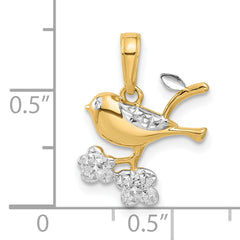 14K and White Rhodium D/C Bird on Branch Pendant