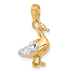 14K and White Rhodium D/C 3D Duck Pendant