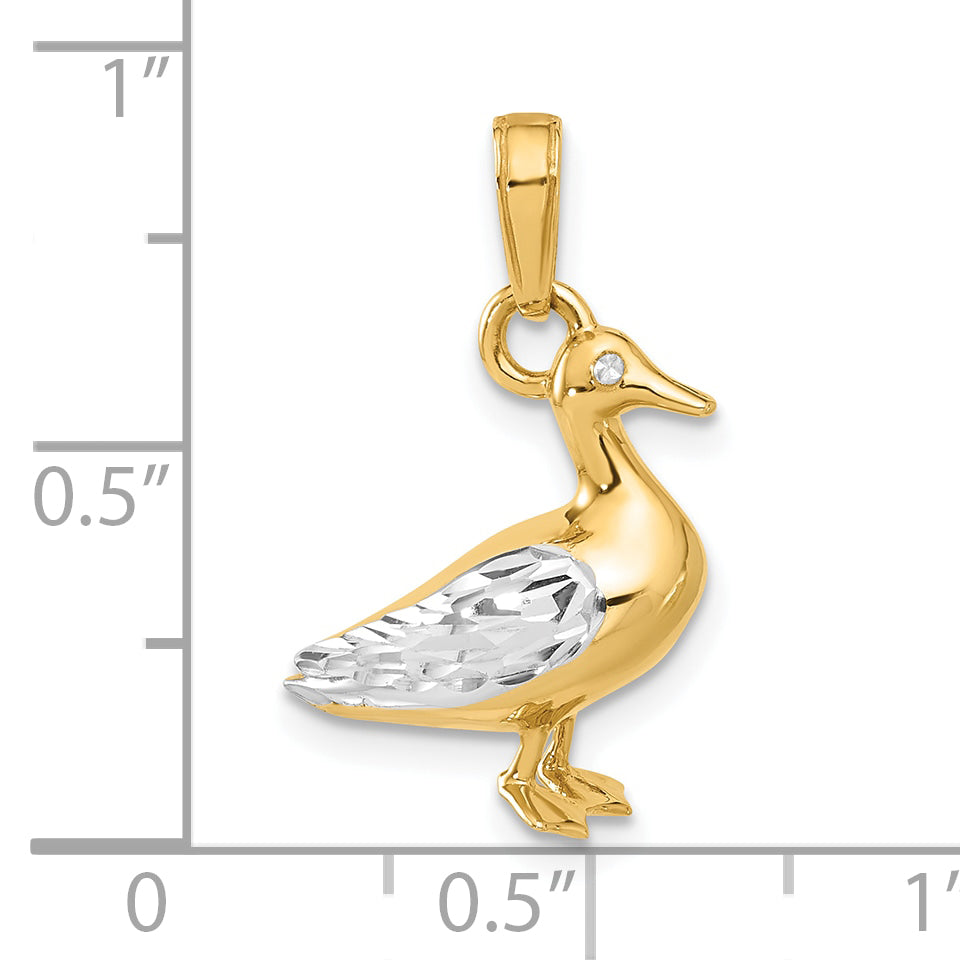 14K and White Rhodium D/C 3D Duck Pendant