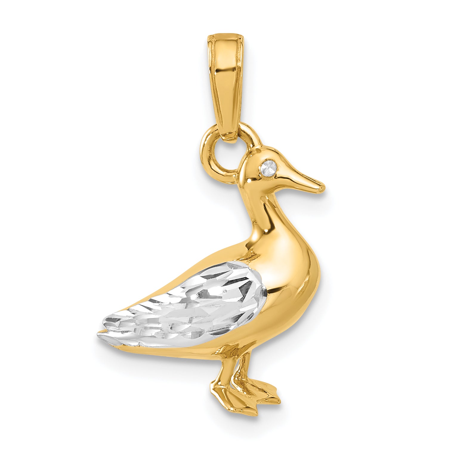 14K and White Rhodium D/C 3D Duck Pendant