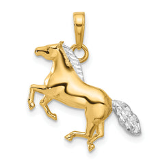 14K and White Rhodium D/C 3D Horse Pendant