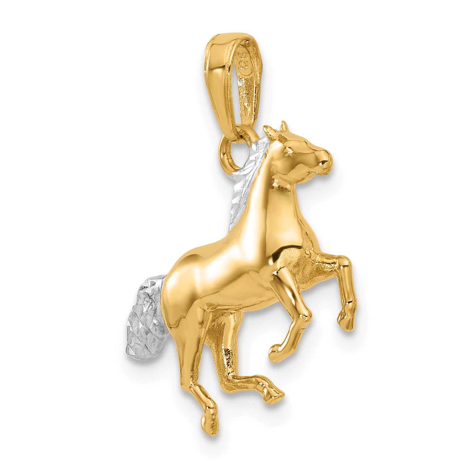 14K and White Rhodium D/C 3D Horse Pendant