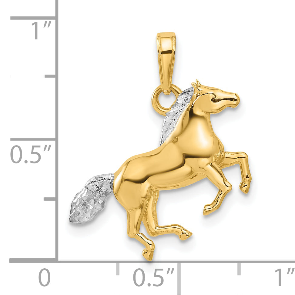 14K and White Rhodium D/C 3D Horse Pendant