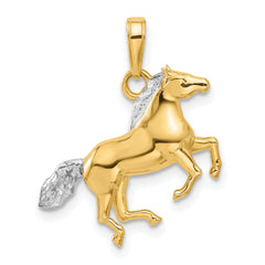 14K and White Rhodium D/C 3D Horse Pendant