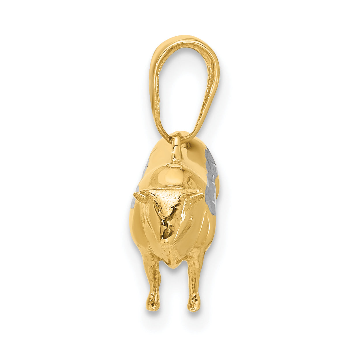 14k and White Rhodium D/C 3D Bull Pendant