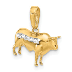 14k and White Rhodium D/C 3D Bull Pendant