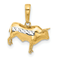 14k and White Rhodium D/C 3D Bull Pendant