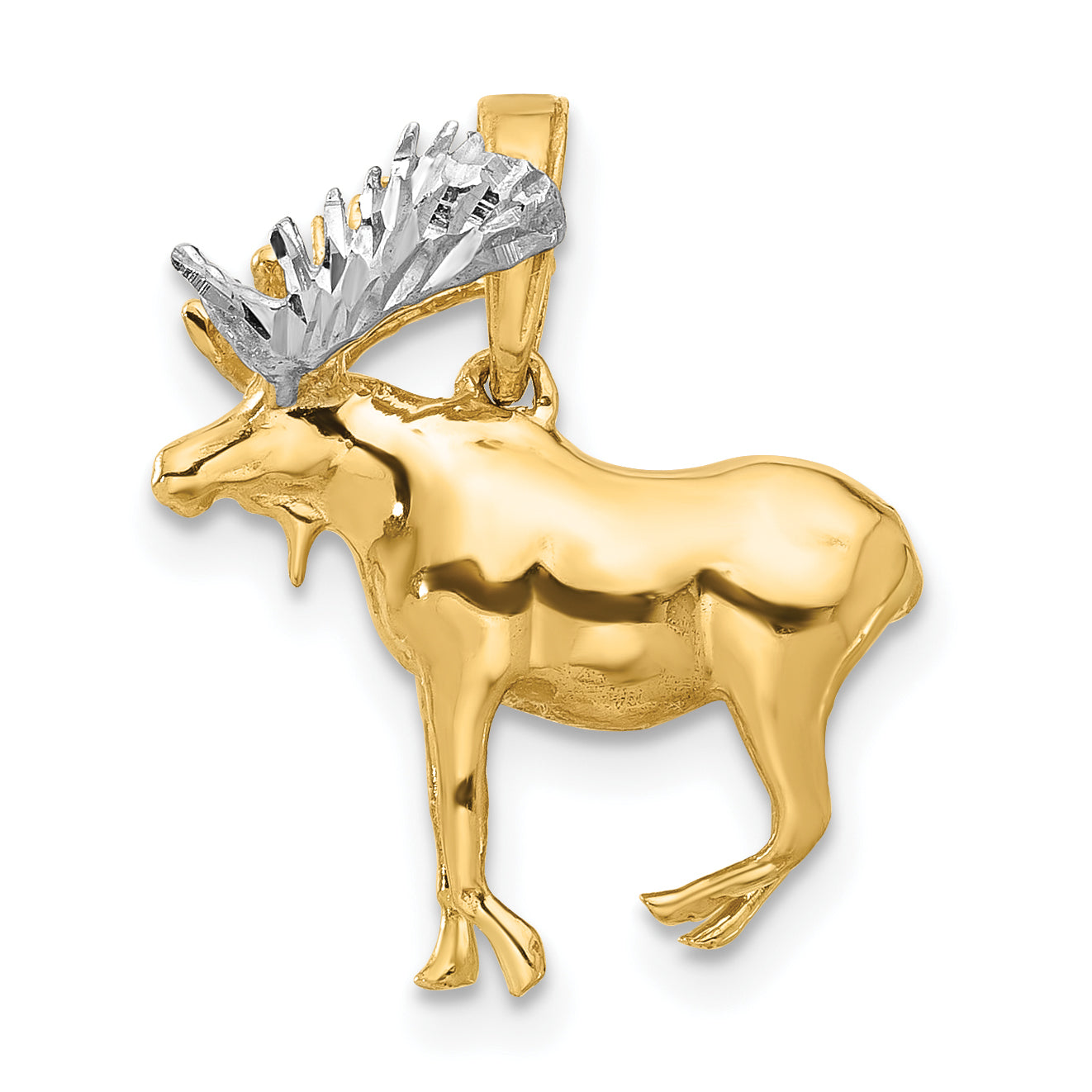 14K and White Rhodium D/C 3D Moose Pendant