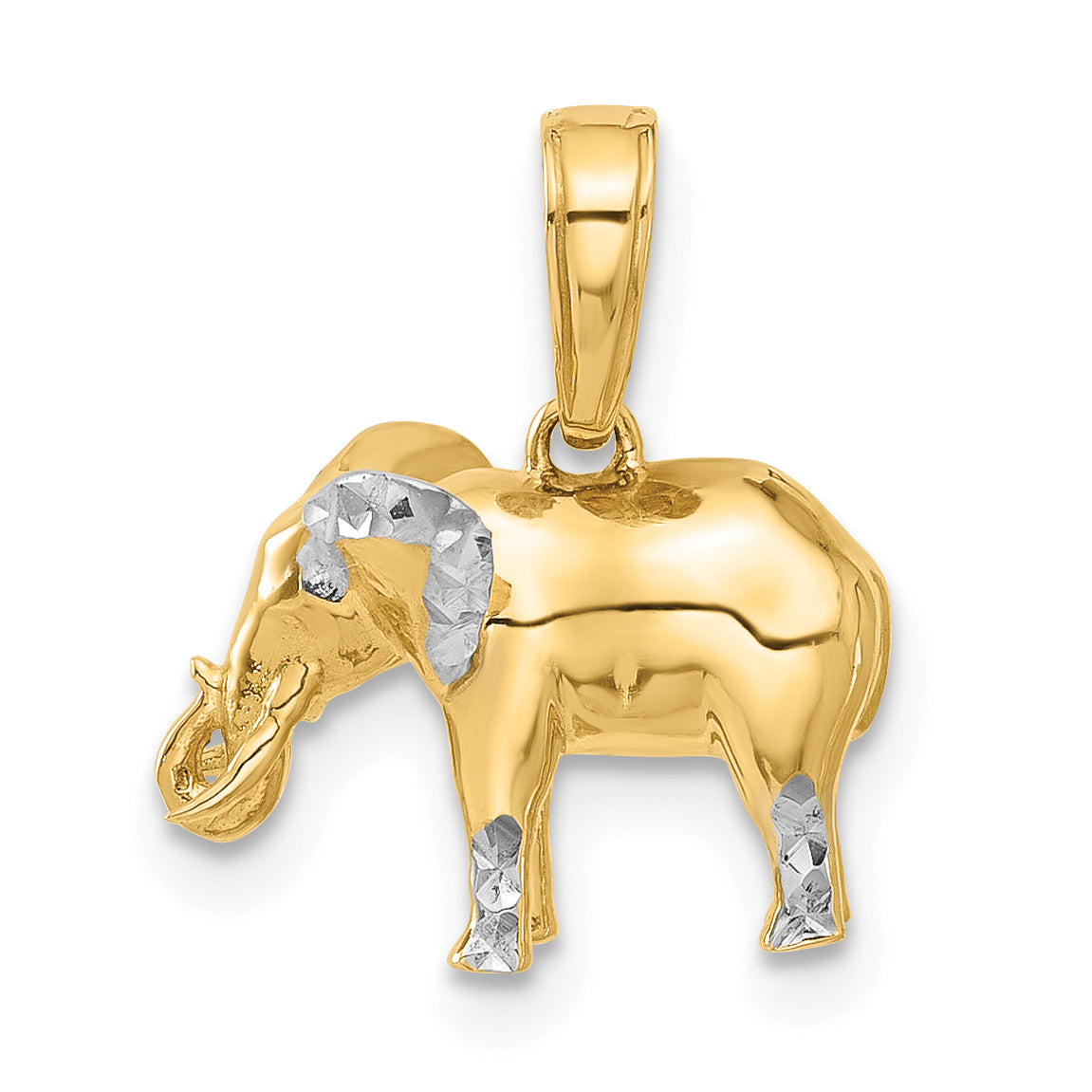 14k and White Rhodium D/C 3D Elephant Pendant