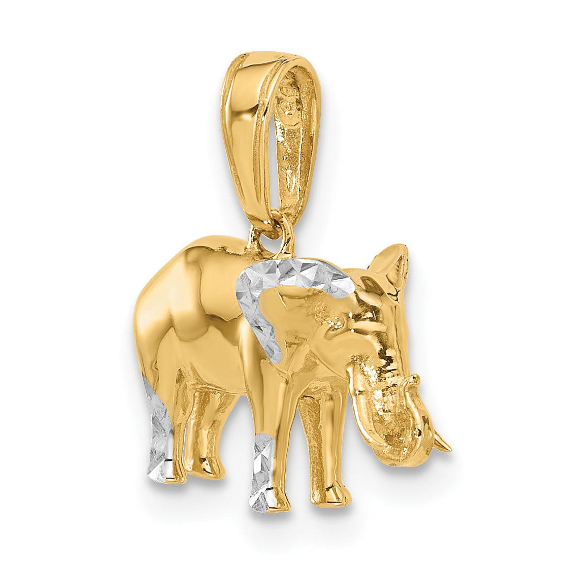 14k and White Rhodium D/C 3D Elephant Pendant