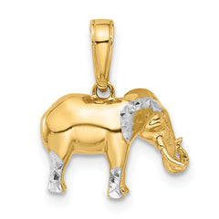 14k and White Rhodium D/C 3D Elephant Pendant