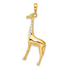 14K and White Rhodium D/C 3D Giraffe Pendant