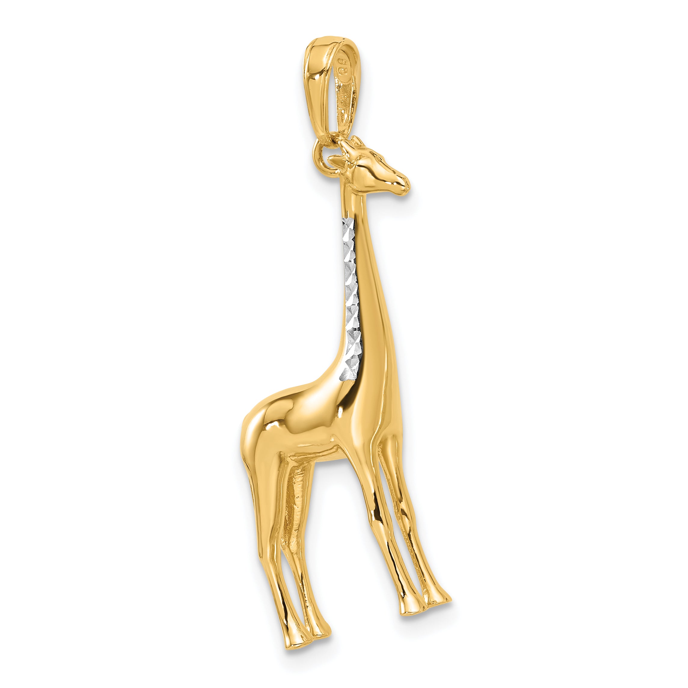 14K and White Rhodium D/C 3D Giraffe Pendant