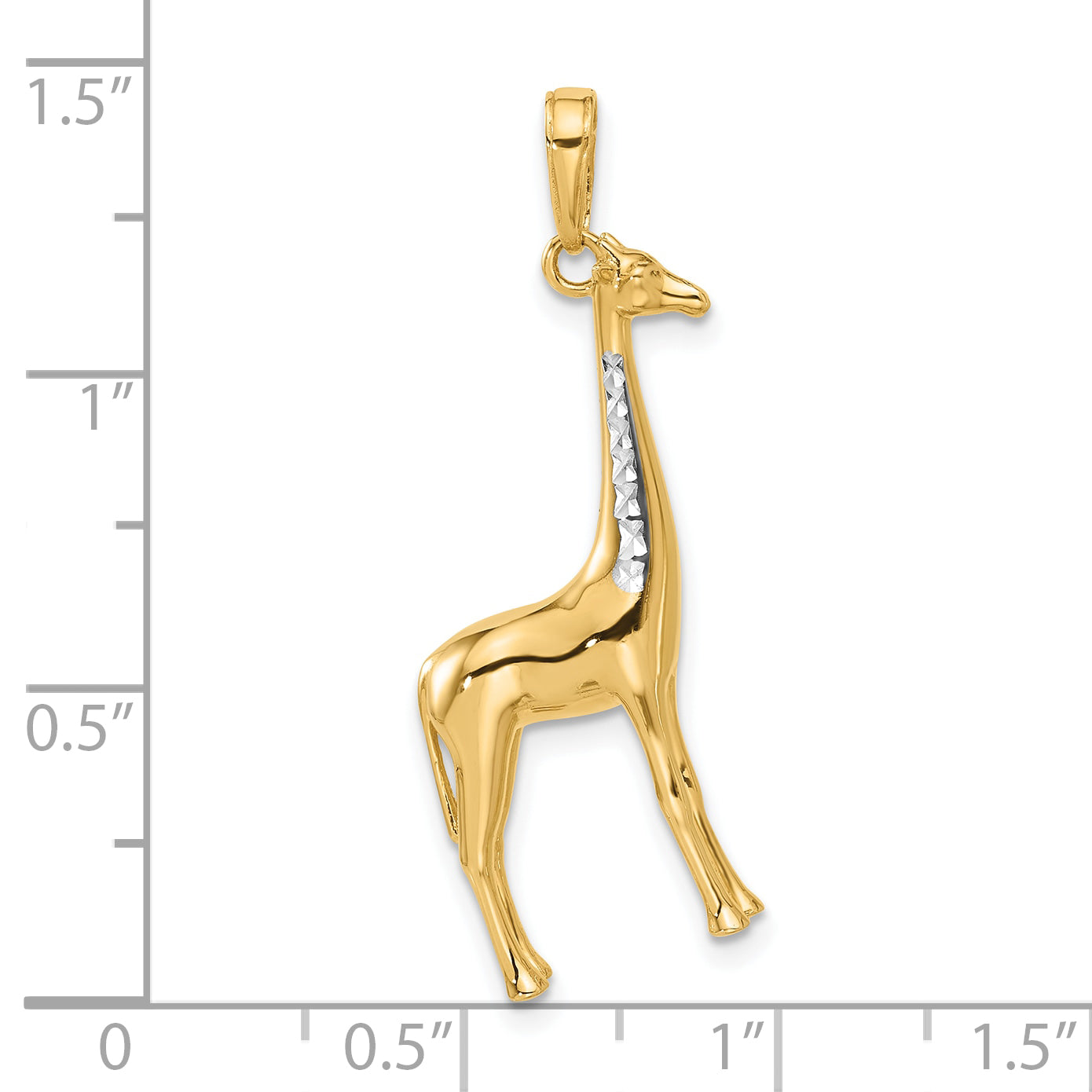 14K and White Rhodium D/C 3D Giraffe Pendant